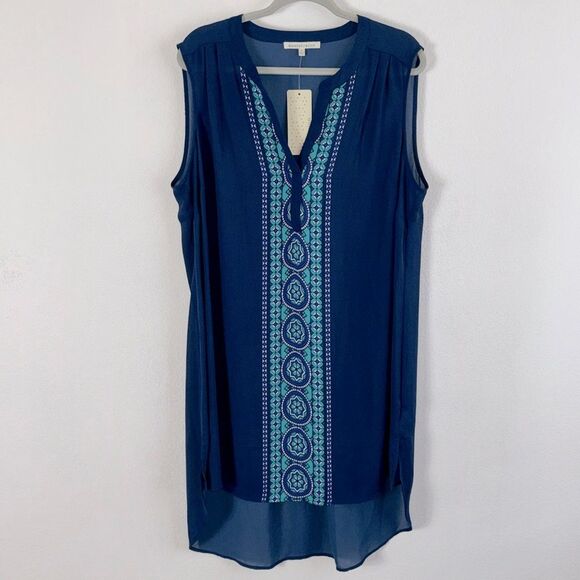 NWT Daniel Rainn Boho Flowy Semi Sheer Sleeveless V-Neck Dress Blue Plus Sz 1X - Picture 1 of 9